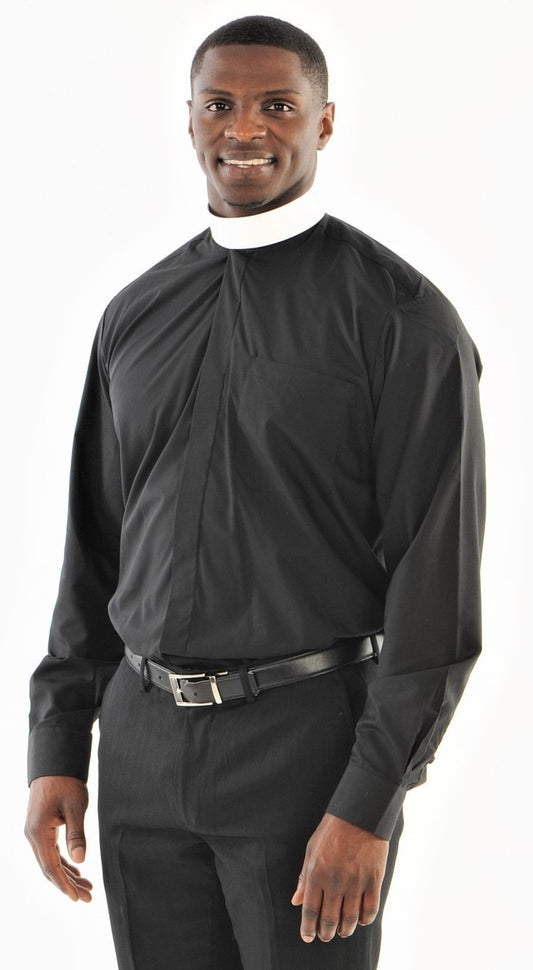 Banded Collar Clergy Shirt With Collar & Studs